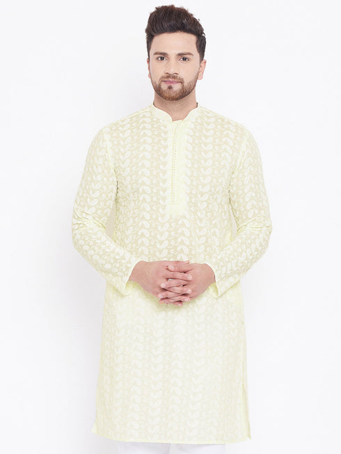 Vastramay Yellow Pure Cotton Chikankari Kurta Baap Beta Set